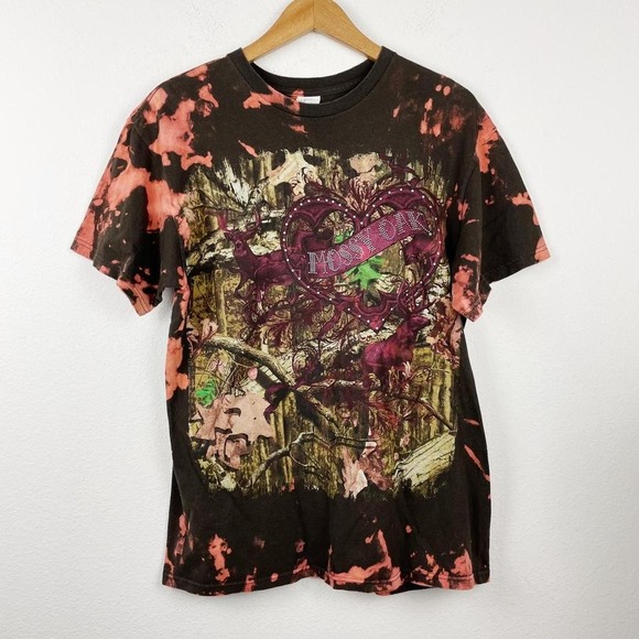 Mossy Oak Tops - Mossy Oak Bleached Camo T Shirt Womens L‎ Pink Tie Dye Graphic Tee